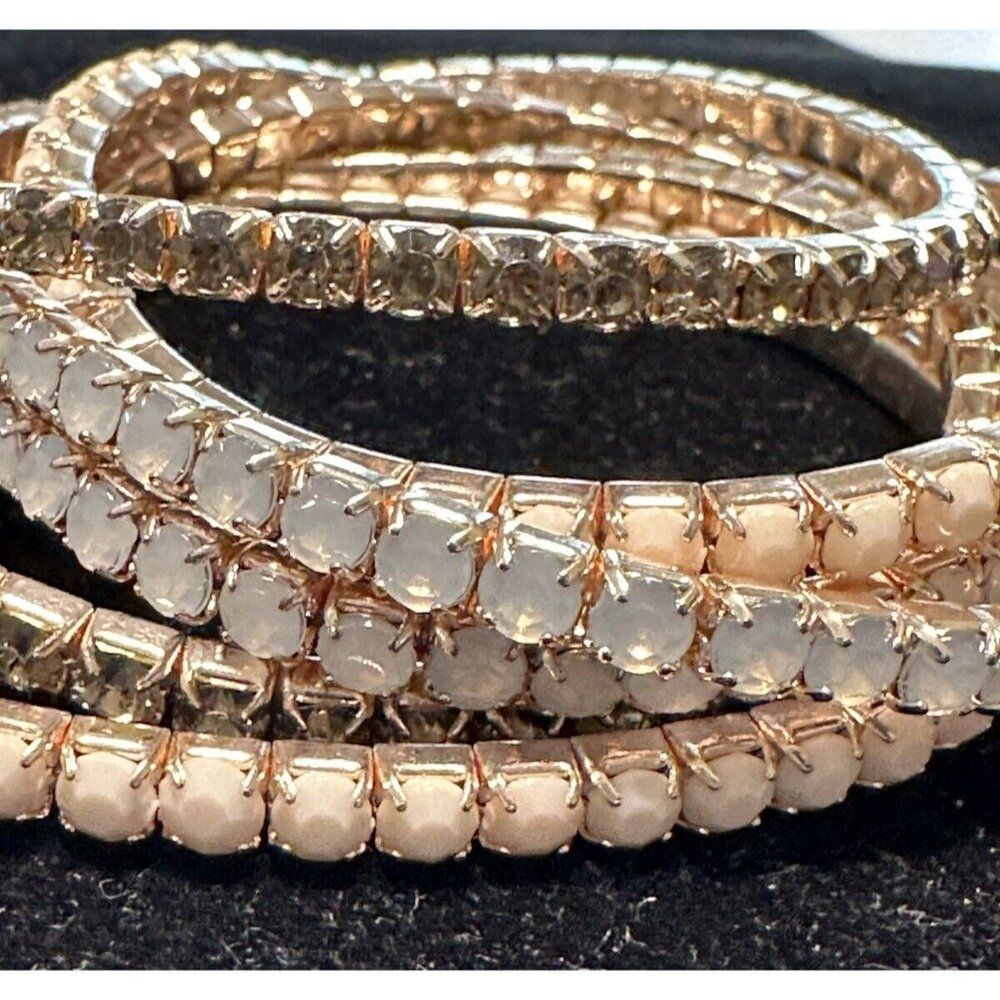 Rose Gold Tone Stretch Rhinestone Beaded Bracelet Set
